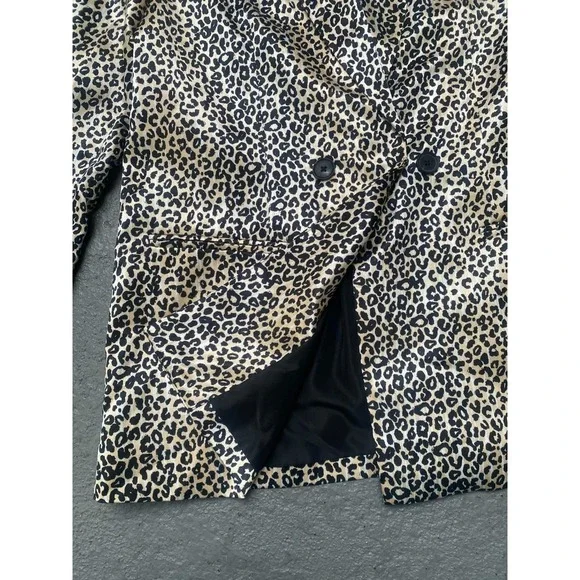 Nine West Blazer Jacket Size Medium  Leopard Print Lined Black Satin - Picture 4 of 11